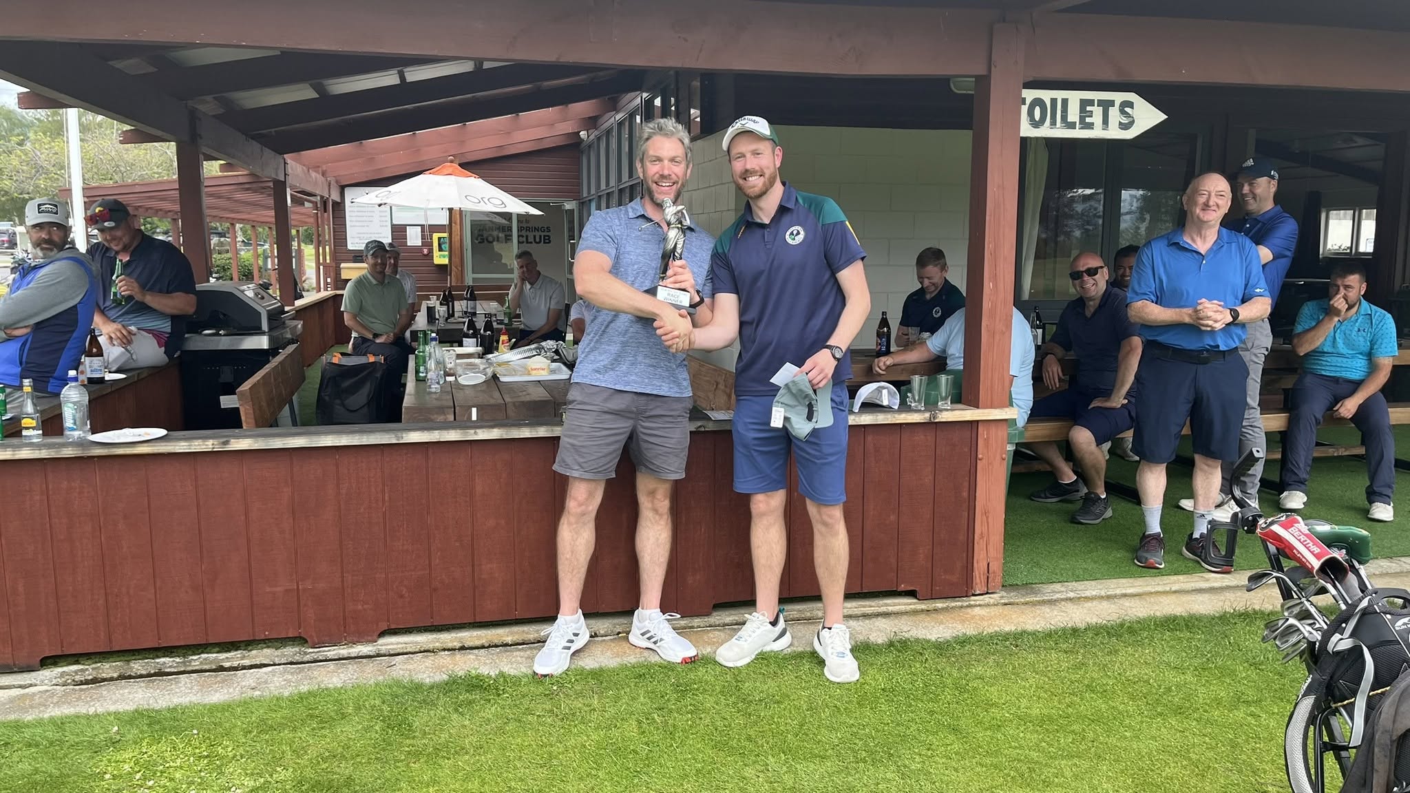 Patrick Farrell receiving the 2025 Race to Hanmer trophy